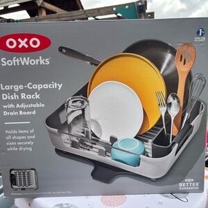 OXO SoftWorks Dish Rack with Adjustable Drain Board - Gray